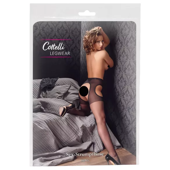 Cottelli - секси чорапогащник - черен - L/XL