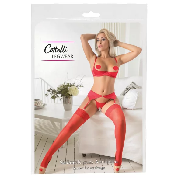 Cottelli - Дантелени чорапи - червени - 5/XL