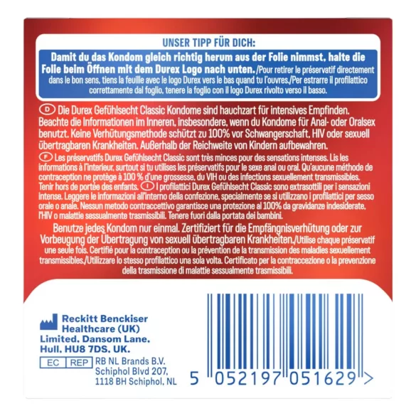 Durex - тънък презерватив - естествено усещане - 3 броя