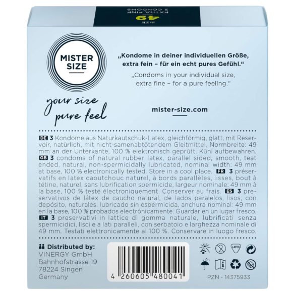 Mister Size - тънък презерватив - 49мм - 3 броя