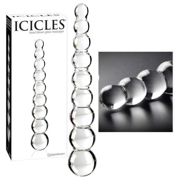Icicles №2 - Стъклено дилдо с топчета (прозрачно)