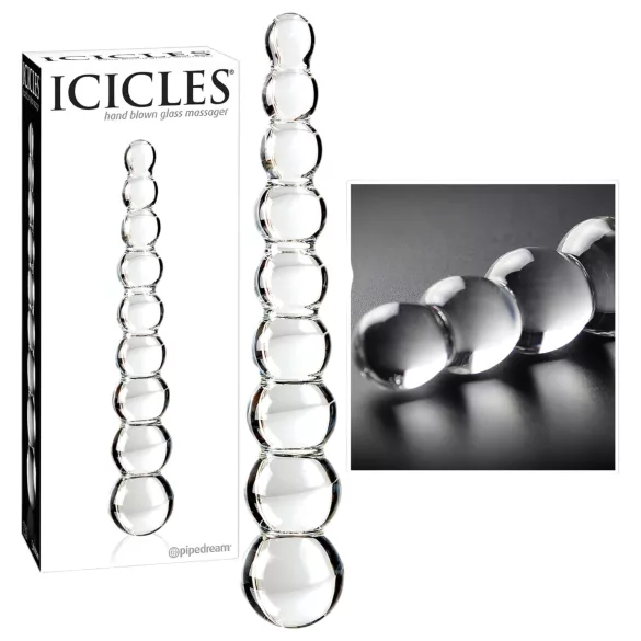Icicles No. 2 - стъклено дилдо с възелчета - прозрачно