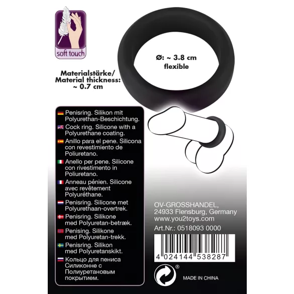 Black Velvets - пенис пръстен с дебели стени 3,8 см - черен
