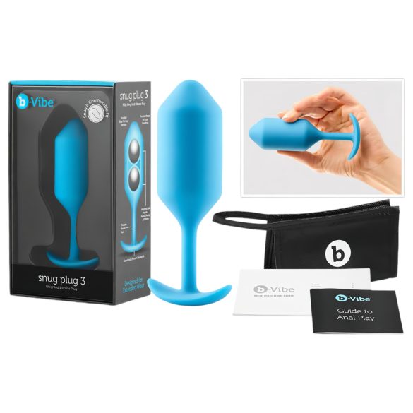 b-vibe Snug Plug 3 - Двоен анален плъг 180г - син