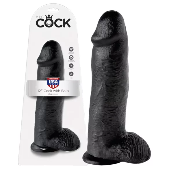King Cock - дилдо с тестиси - голям - 30 см - черен