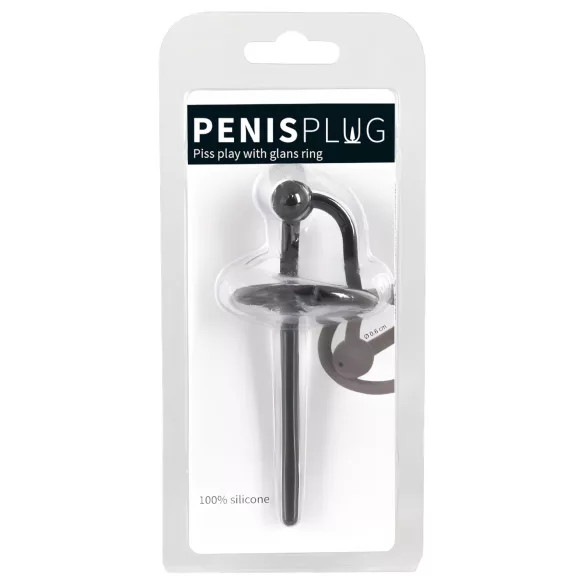 Penisplug - пенис плъг със силиконов пръстен за глава - кух дилатор, черен
