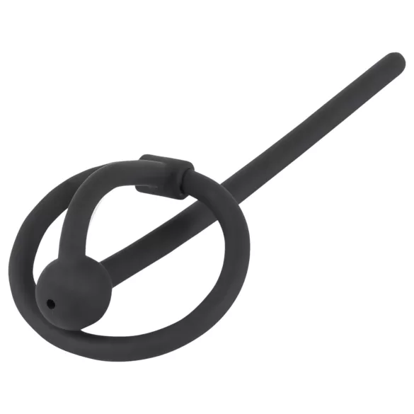 Penisplug - пенис плъг със силиконов пръстен за глава - кух дилатор, черен