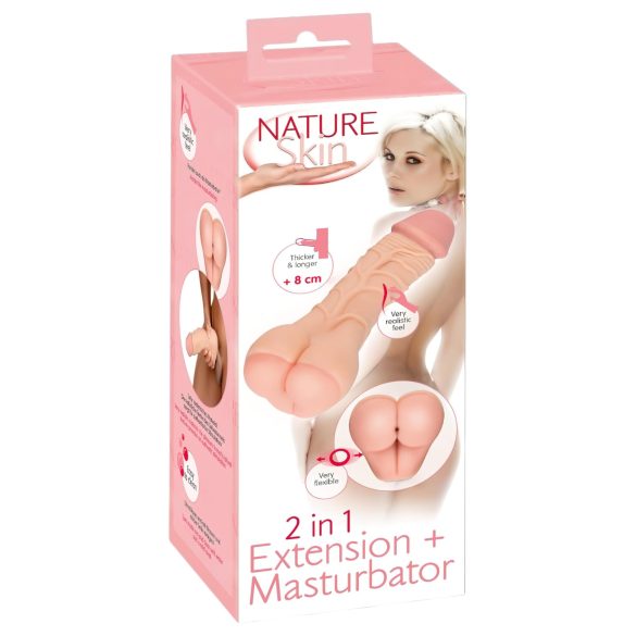 Nature Skin - 2в1 изкуствено дупе и пенис накрайник (естествен цвят)