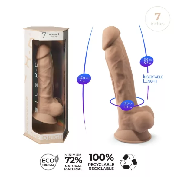 Silexd 7 - дилдо с вакуум - 17,5 см - телесен цвят