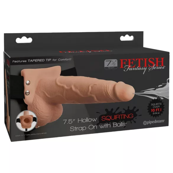 Fetish Strap-On - страпон с пръскащ дилдо - натурален цвят - 19 см