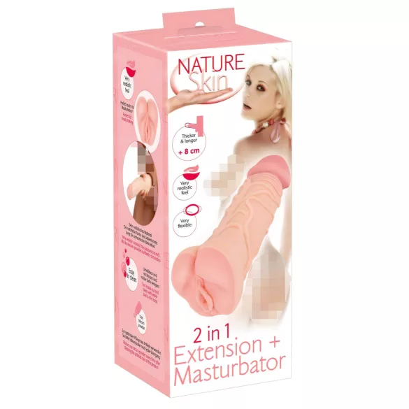 Nature Skin - вагина и удължител 2в1 - реалистичен материал - телесен