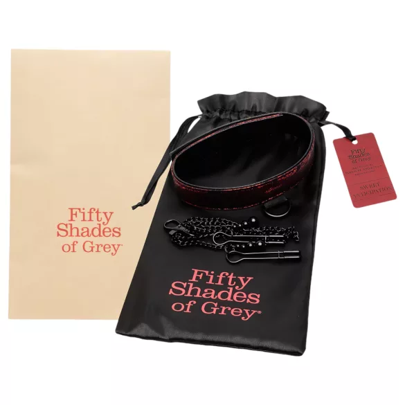 Fifty Shades of Grey - нашийник и щипки за зърна - черен/червен