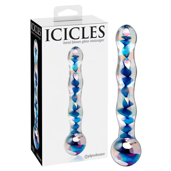 Icicles No. 08 - стъклено дилдо с два края - вълнообразно - прозрачно/синьо