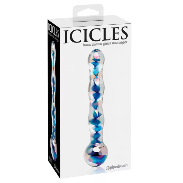 Icicles No. 08 - стъклено дилдо с два края - вълнообразно - прозрачно/синьо