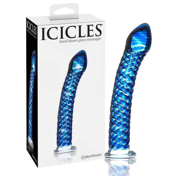 Icicles No. 29 - спираловидно стъклено дилдо за пенис (синьо)