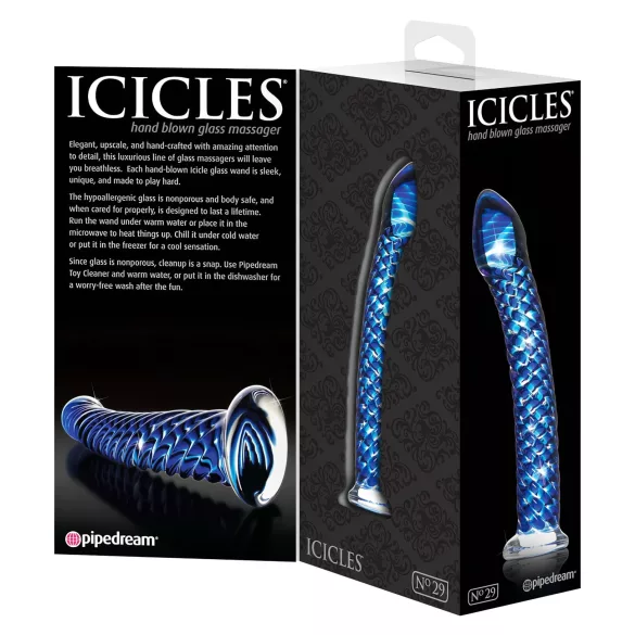 Icicles No. 29 - стъклено спираловидно дилдо за пенис - син
