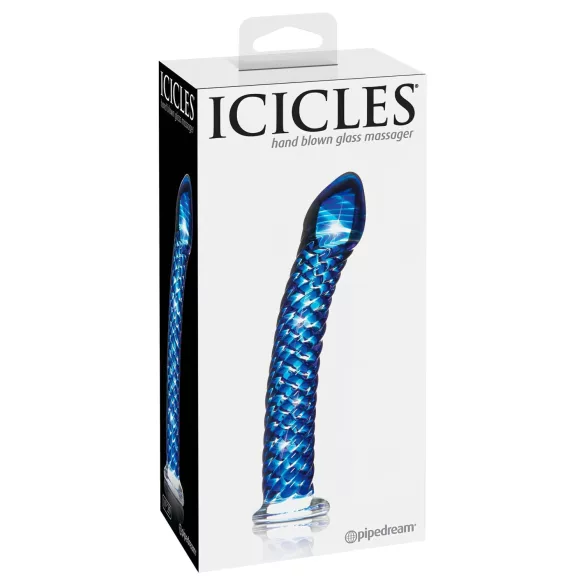 Icicles No. 29 - стъклено спираловидно дилдо за пенис - син