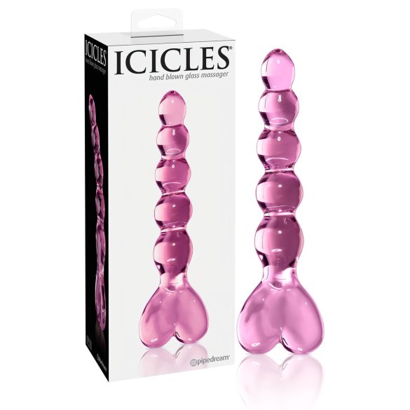 Icicles No. 43 - стъклено дилдо с перли и сърце (розово)