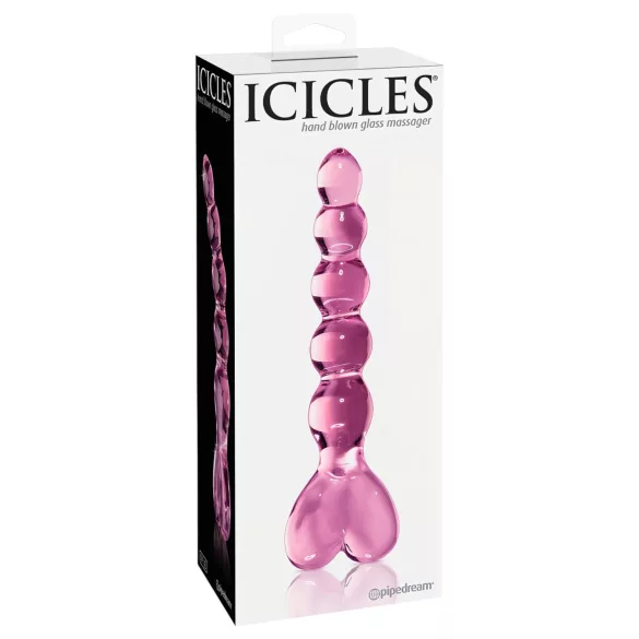 Icicles No. 43 - стъклено дилдо с мъниста и сърце - розово
