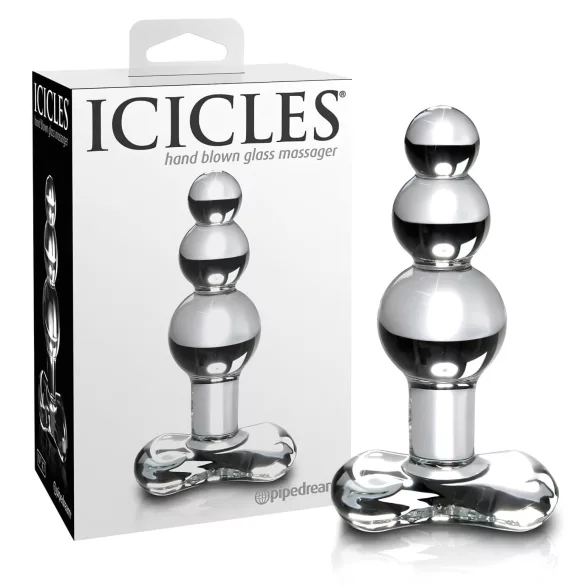 Icicles No. 47 - анален плъг с три мъниста - стъклен, прозрачен