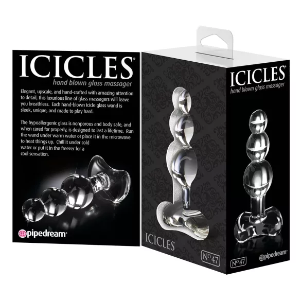 Icicles No. 47 - анален плъг с три мъниста - стъклен, прозрачен