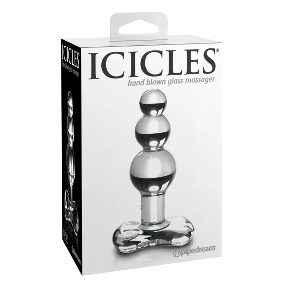 Icicles No. 47 - анален плъг с три мъниста - стъклен, прозрачен