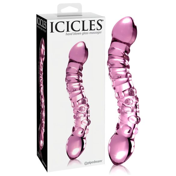 Icicles No. 55 - Двустранно стъклено дилдо за G-точка (розово)