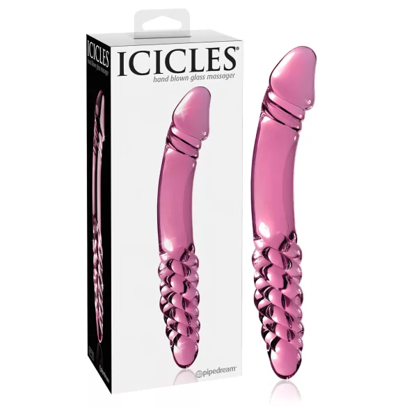 Icicles No. 57 - двукраен стъклен дилдо с пенис форма - розов