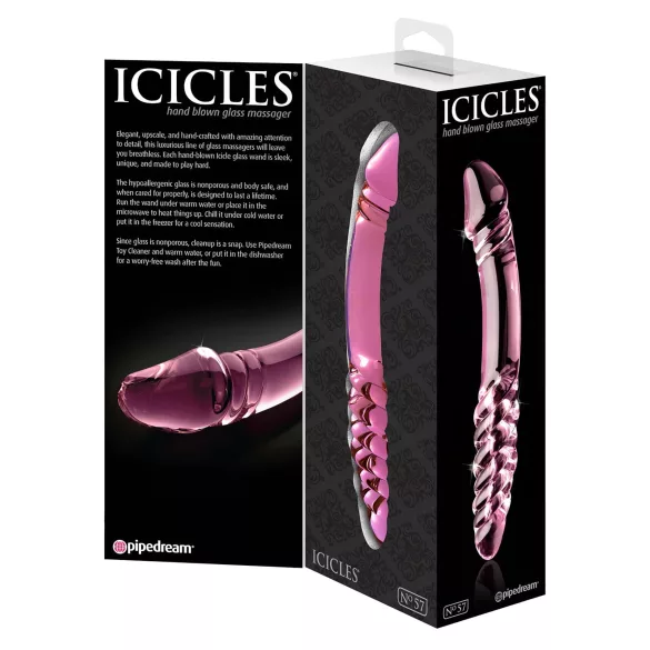 Icicles No. 57 - двукраен стъклен дилдо с пенис форма - розов