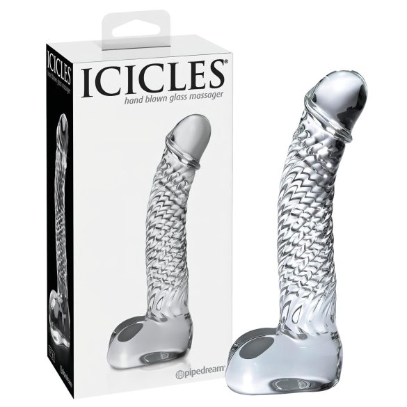 Icicles No. 61 - стъклено дилдо с тестиси и пенис форма (прозрачно)