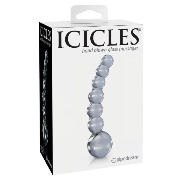 Icicles No. 66 - стъклено дилдо с извита форма и топчета - прозрачно