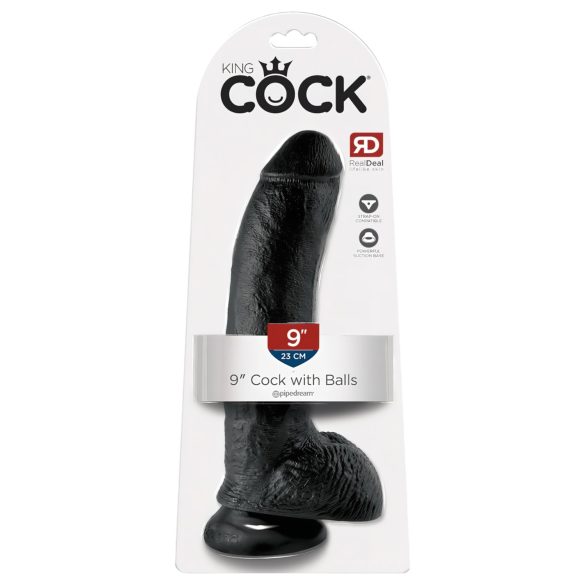 King Cock 9 - голям черен дилдо с вендуза, с тестиси (23см)