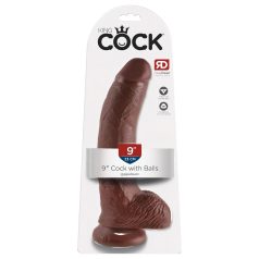   King Cock 9 - голям кафяв дилдо с тестиси и вендуза (23 см)
