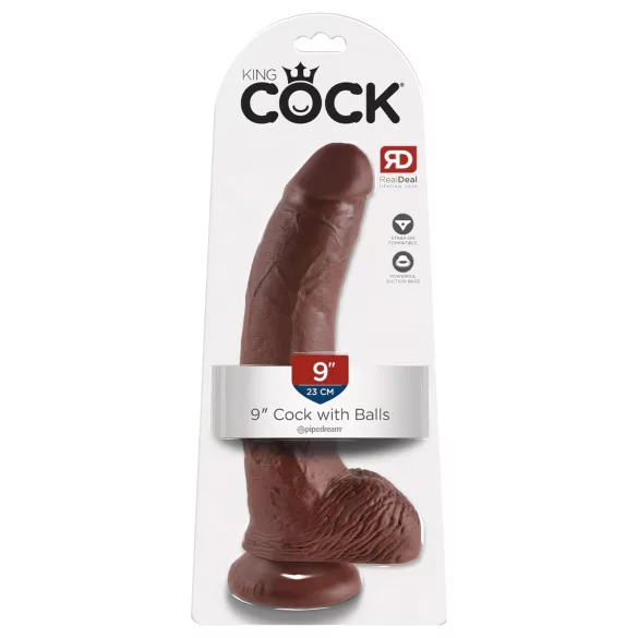 King Cock 9 - дилдо с тестиси и вендуза - 23 см - кафяв