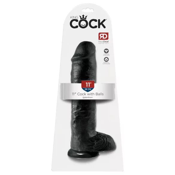 King Cock 11 - дилдо с тестиси и вакуумна основа 28см - черно