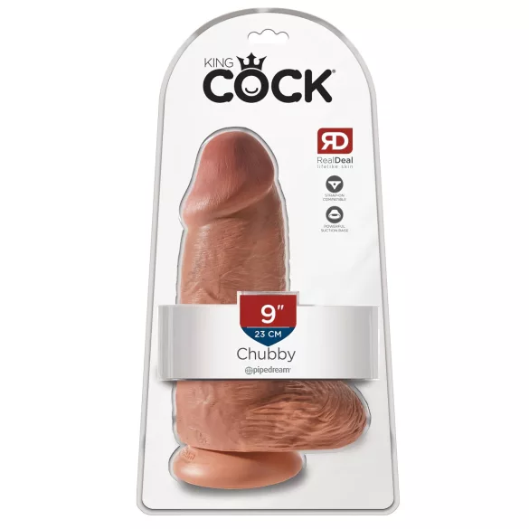 King Cock - голям дилдо с вендуза - 23 см - тъмен натурален цвят