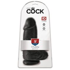   King Cock - дилдо с тестиси и вакуум основа - черен - 23 см