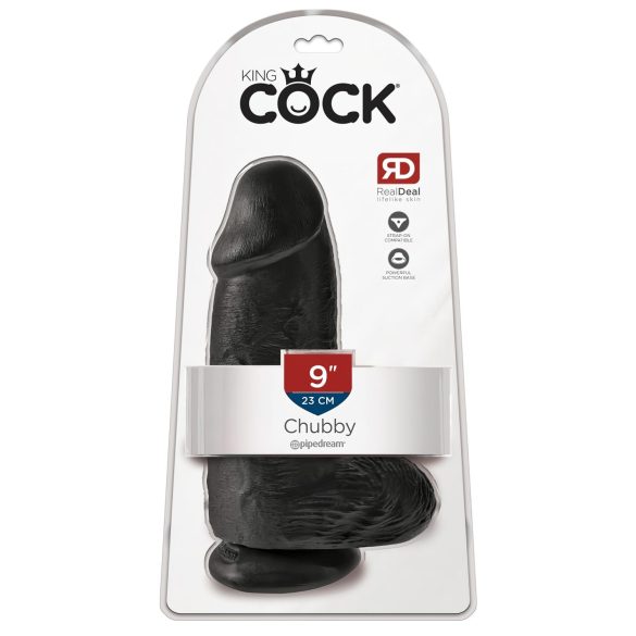 King Cock 9 Чъби - черно дилдо - вендуза, 23 см, тестиси