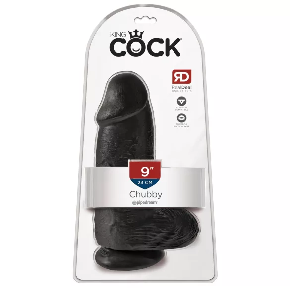 King Cock - дилдо с тестиси и вакуум основа - черен - 23 см