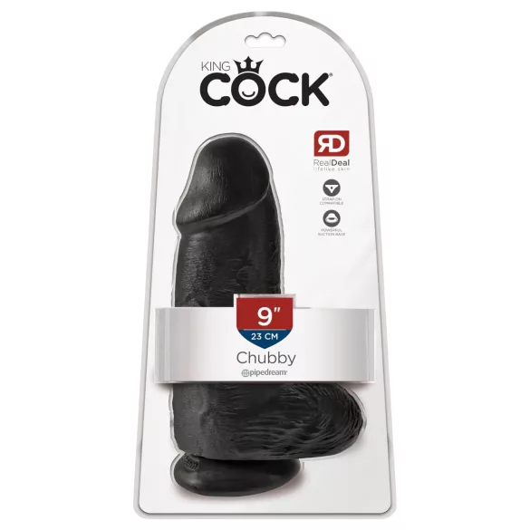 King Cock - дилдо с тестиси и вакуум основа - черен - 23 см