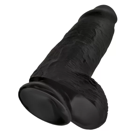 King Cock - дилдо с тестиси и вакуум основа - черен - 23 см