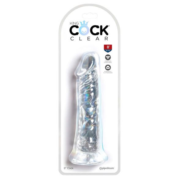 King Cock Clear 8 - голям дилдо с вакуумна основа (20 см)