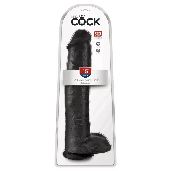 King Cock 15 - дилдо с тестиси и вендуза (38 см, черно)