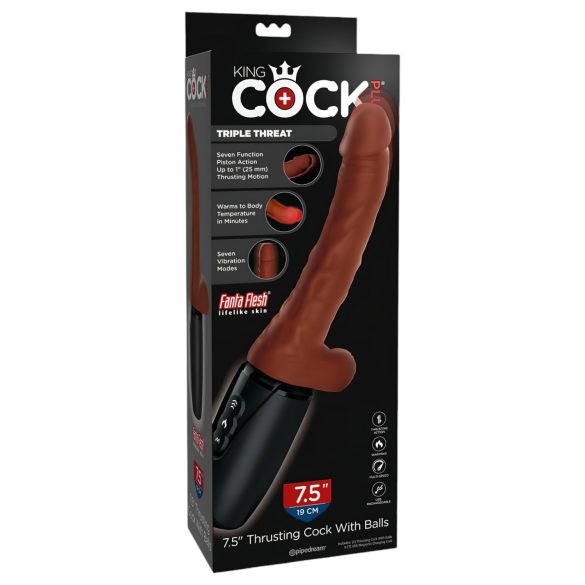 King Cock Plus 7.5 - вибратор с тестиси - кафяв, реалистичен