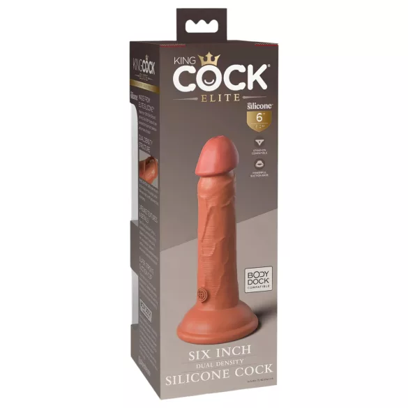 King Cock Elite 6 - реалистично дилдо с вакуумна основа - тъмно, 15 см