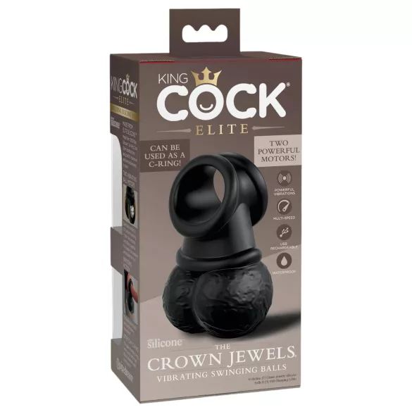 King Cock Crown Jewels - вибриращ пенис пръстен (черен)