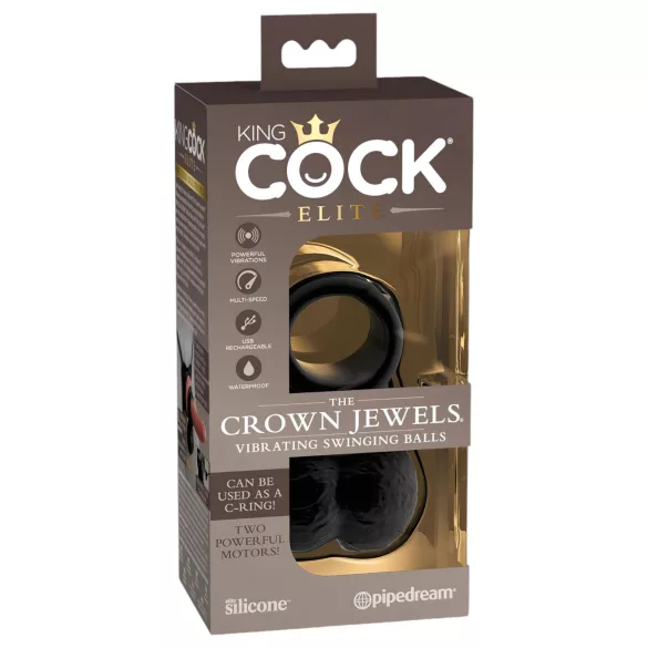 King Cock Crown Jewels - вибриращ пенис пръстен (черен)
