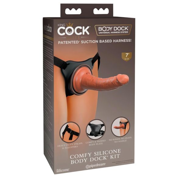 King Cock Elite Comfy - Комфортно поставящ се дилдо с колан (тъмен нюанс)