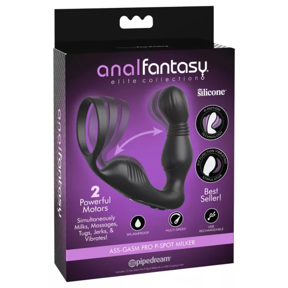Anal Fantasy Elite - простатен вибратор с пенис пръстен (черен)