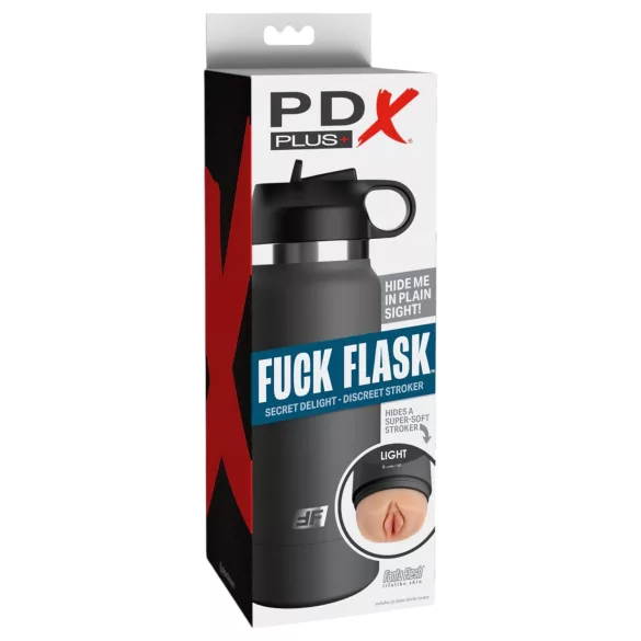 PDX - Fuck Flask Secret Delight - изкуствена вагина в манерка (черно-естествено)